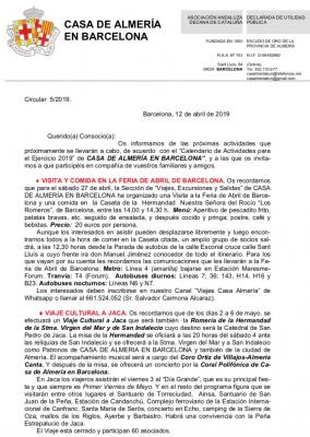 CALENDARIO DE ACTIVIDADES nº 5 DE LA CAB ABRIL DEL 2019